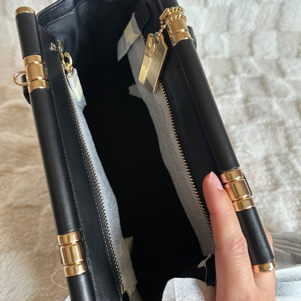 NWT! RARE! 31918 Coach x Selena Gomez Women's Bag Black Leather Grace 20 Satchel - Picture 6 of 11